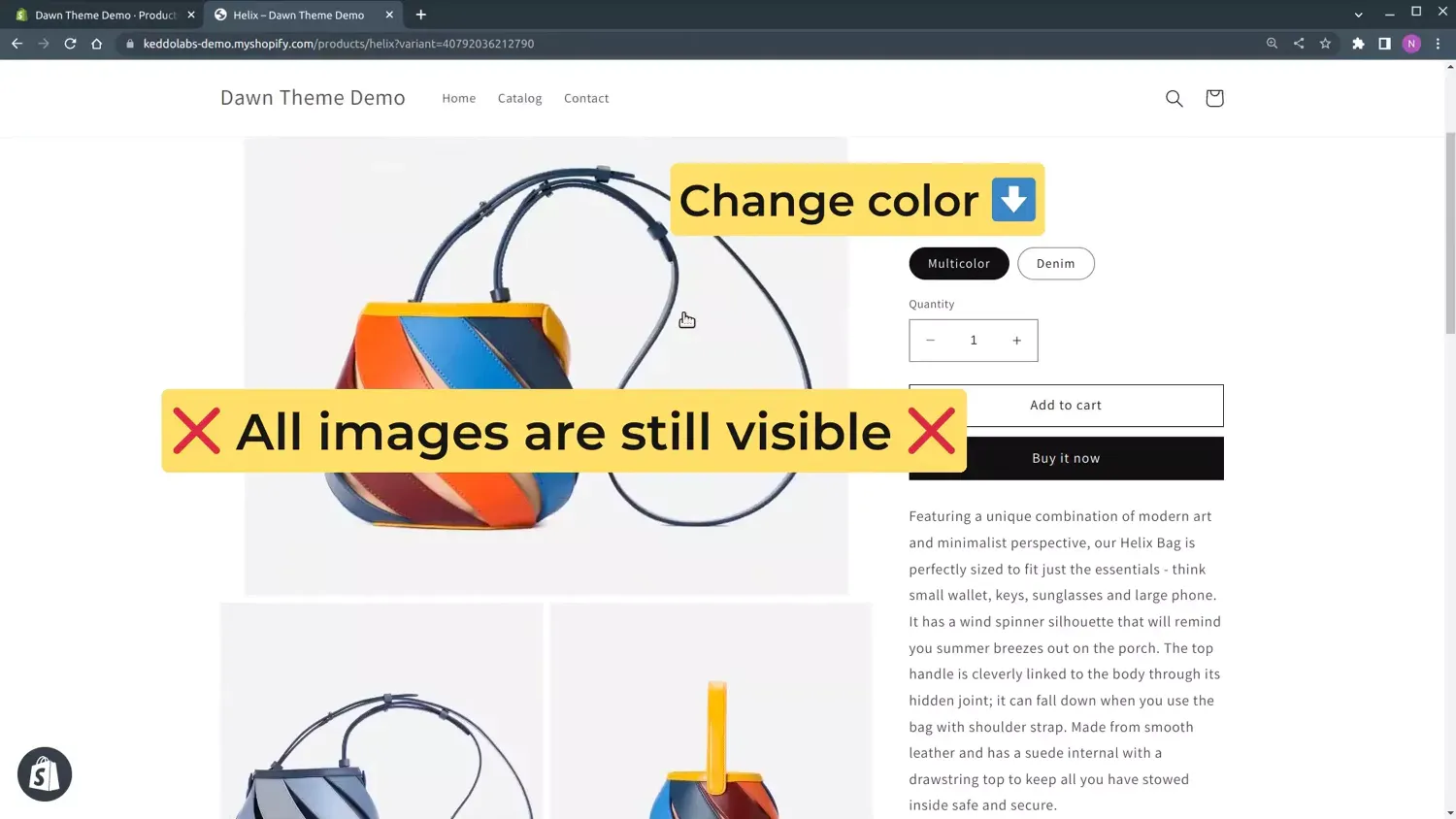Default Shopify behavior showing all images regardless of variant