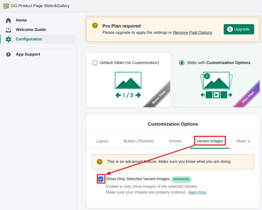 Variant images overview