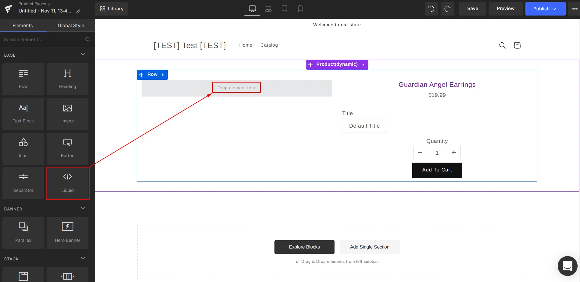 Add Liquid element to GemPages page