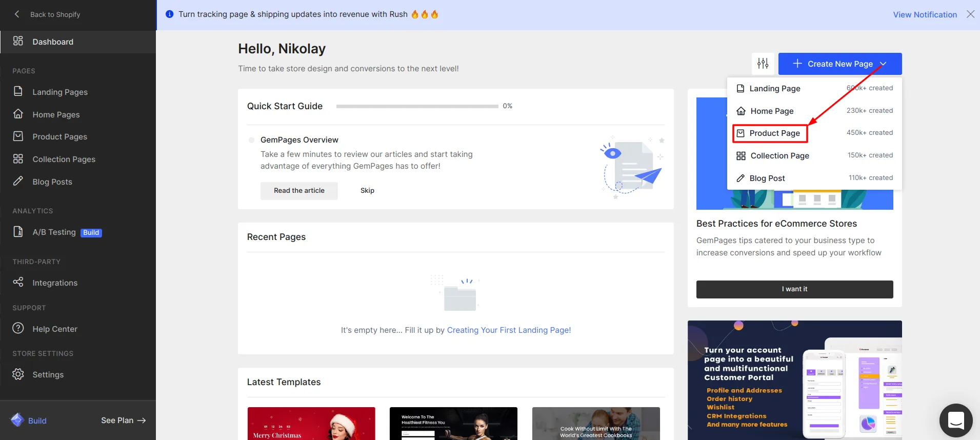 Create new Product Page in GemPages
