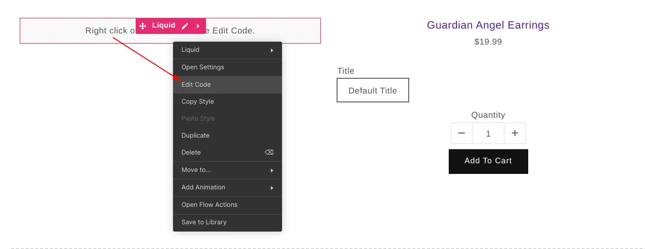 Right click to edit GemPages Liquid code