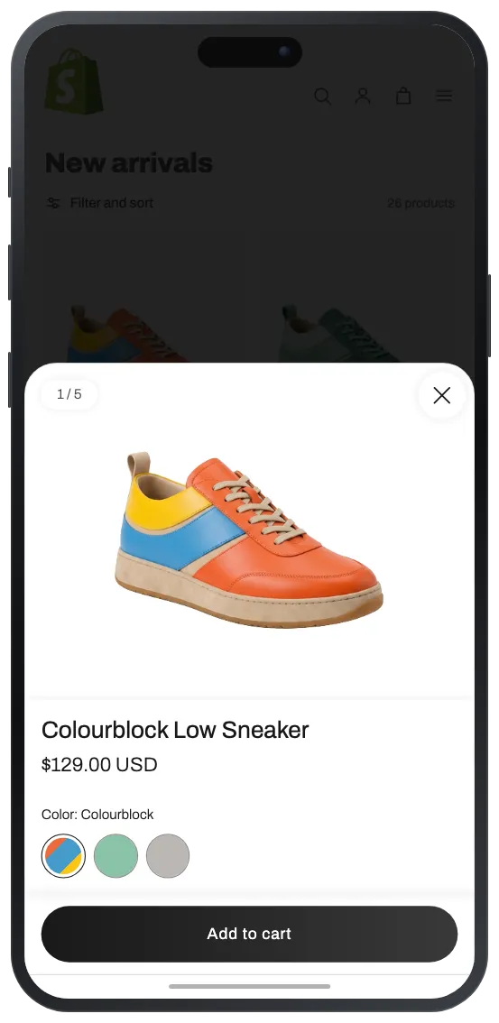 Shopify Quick View popup showing product details on a collection page