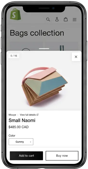 Shopify Quick View popup showing product details on a collection page