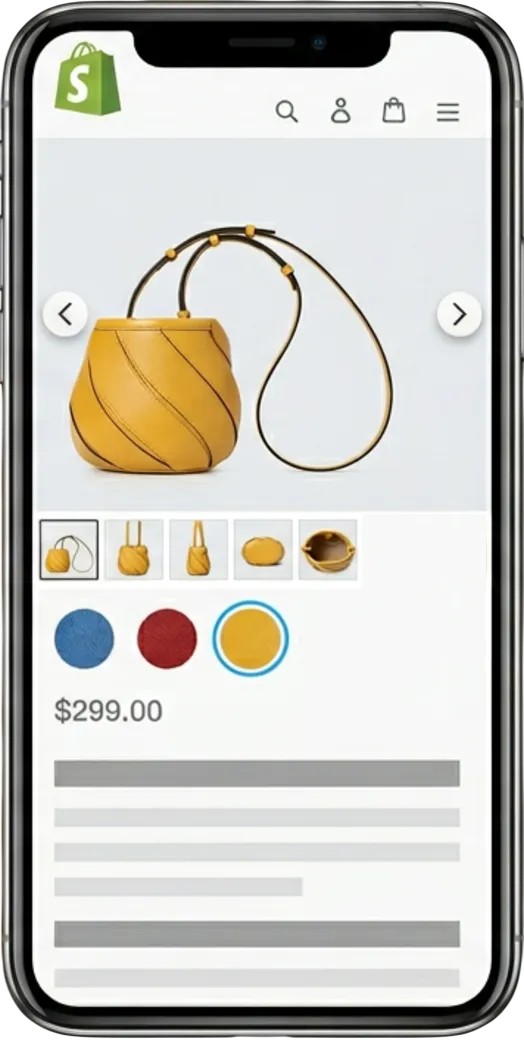 Shopify product page gallery showing only the images for the selected variant