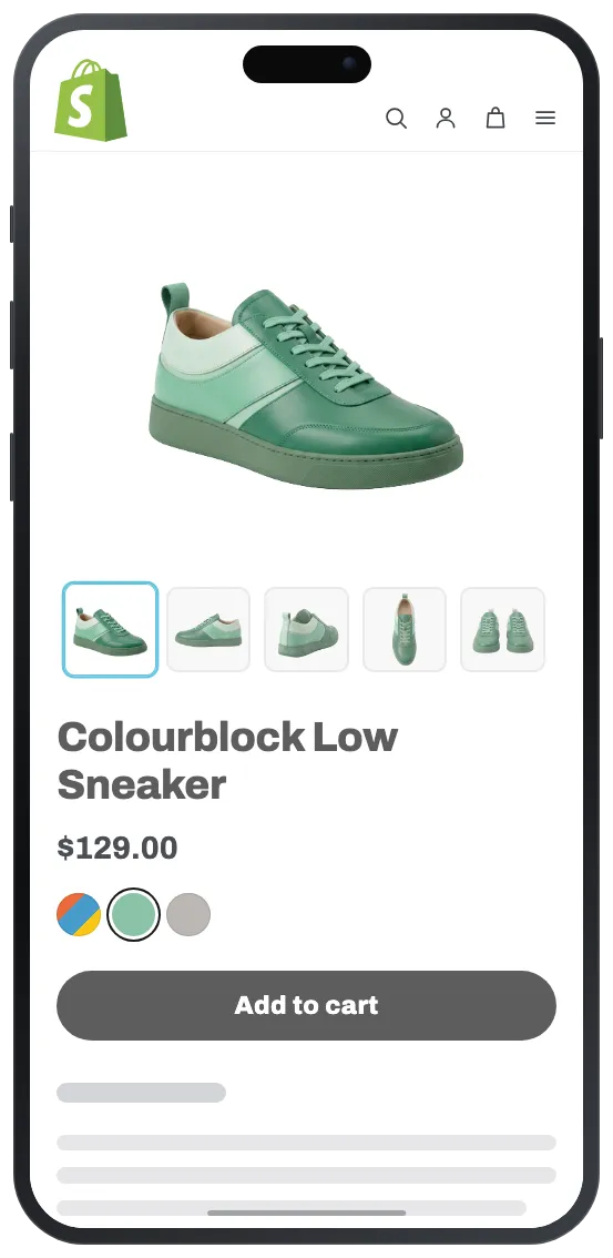 Shopify product page gallery showing only the images for the selected variant