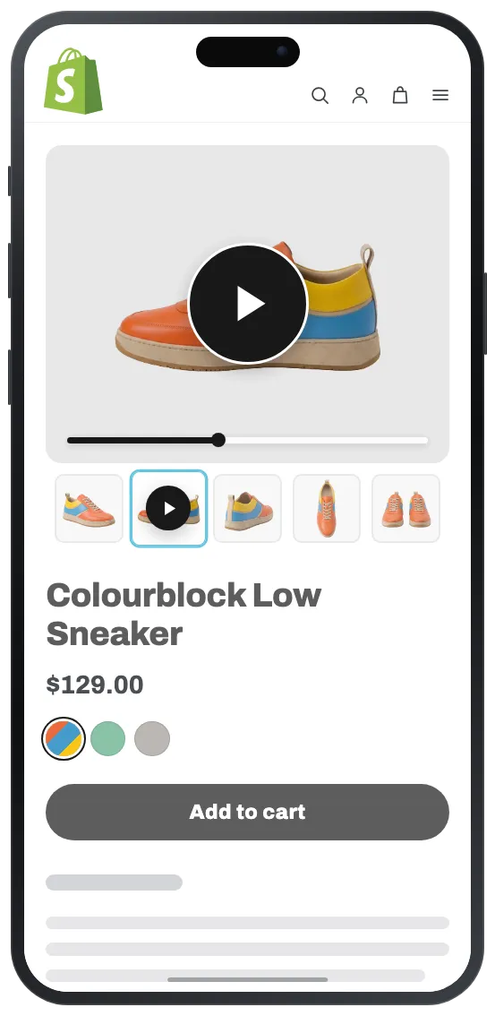 Shopify product page with video playing inside the image gallery slider
