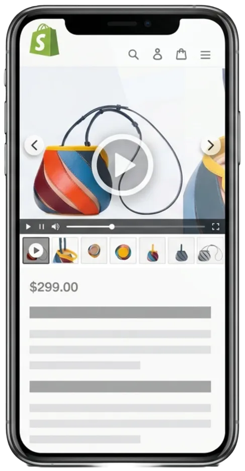 Shopify product page with video playing inside the image gallery slider