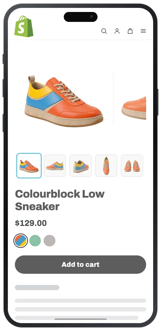 Product image slider app showing a gallery with thumbnails and arrows