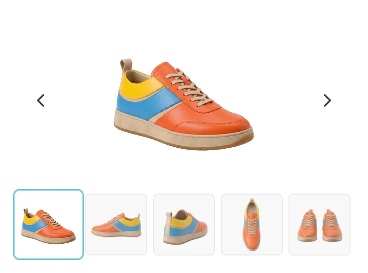 Image slider with horizontal thumbnails positioned below the main product image