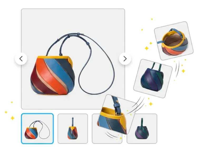 Image slider with horizontal thumbnails positioned below the main product image