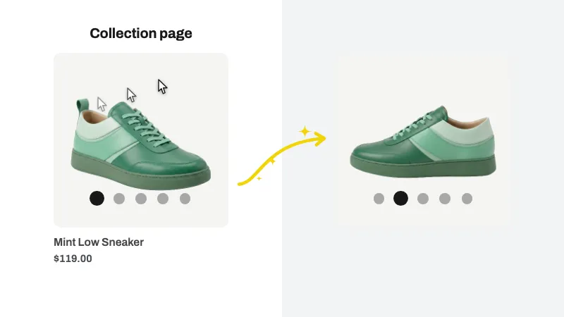 Product card with cursor moving across the image to advance slides