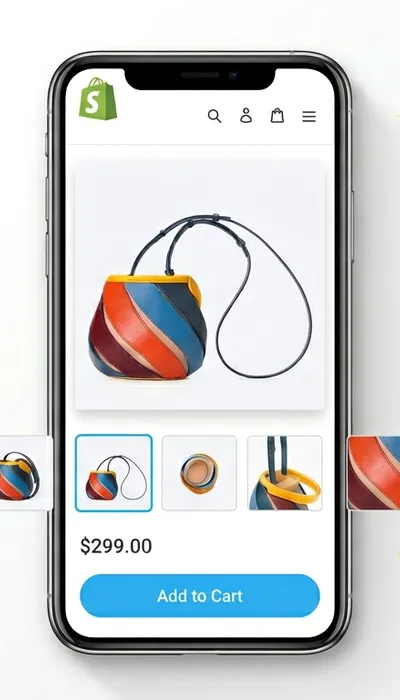 Product image slider on mobile with swipe gestures and horizontal thumbnails