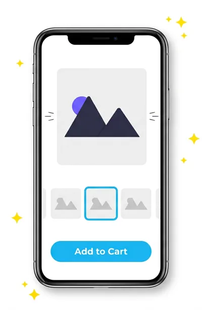 Product image slider on mobile with swipe gestures and horizontal thumbnails