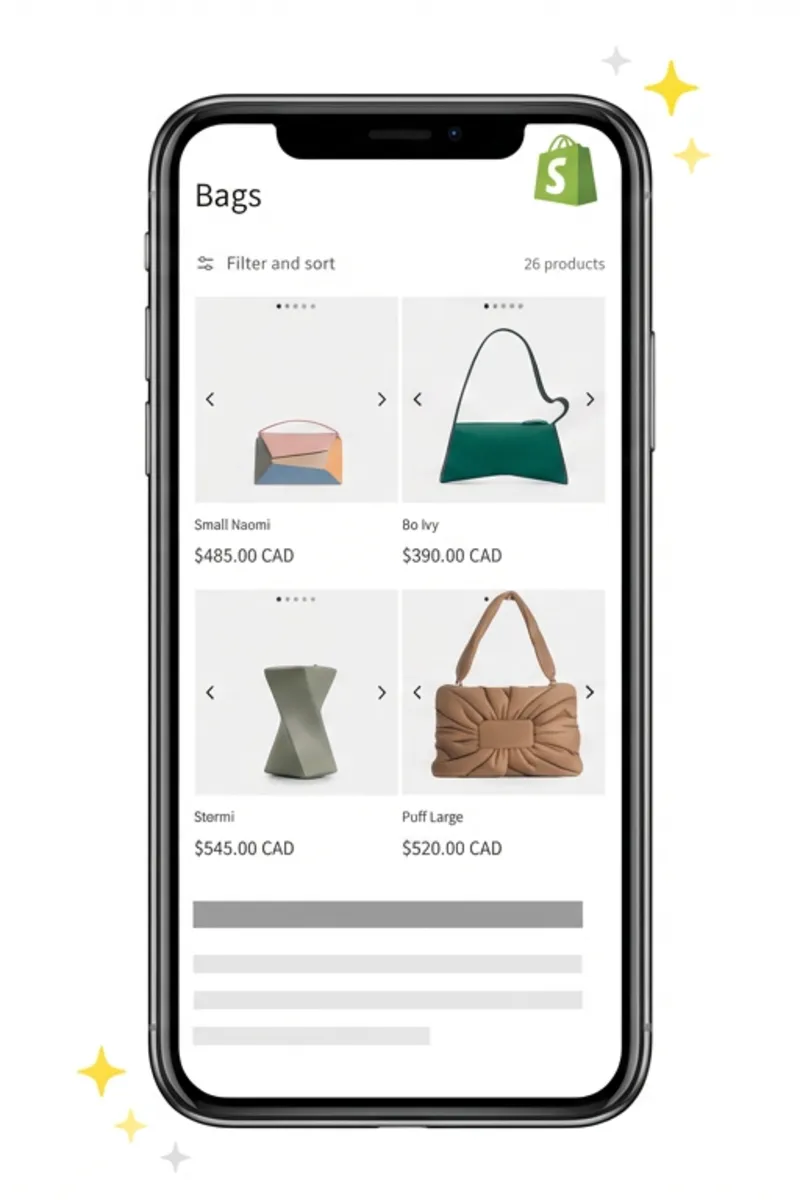 Collection page image slider on a mobile device with swipe gesture and dot indicators
