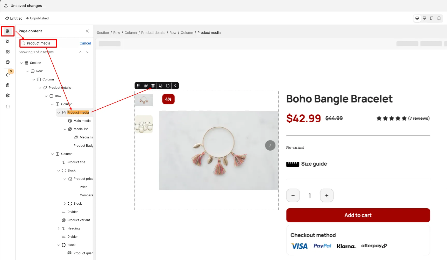 Remove default gallery in PageFly