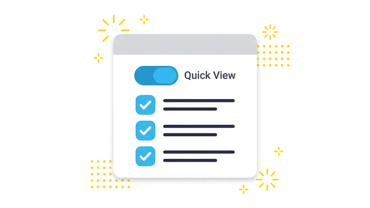 App dashboard showing Quick View toggle and customization settings