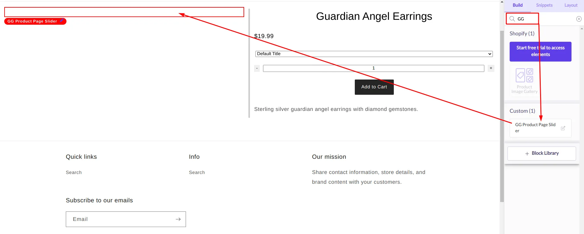 Add the Slider Custom element to the page
