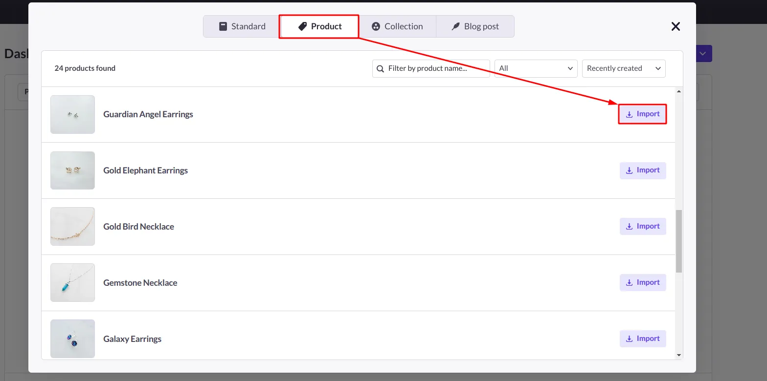 Select a Product for the Product Page