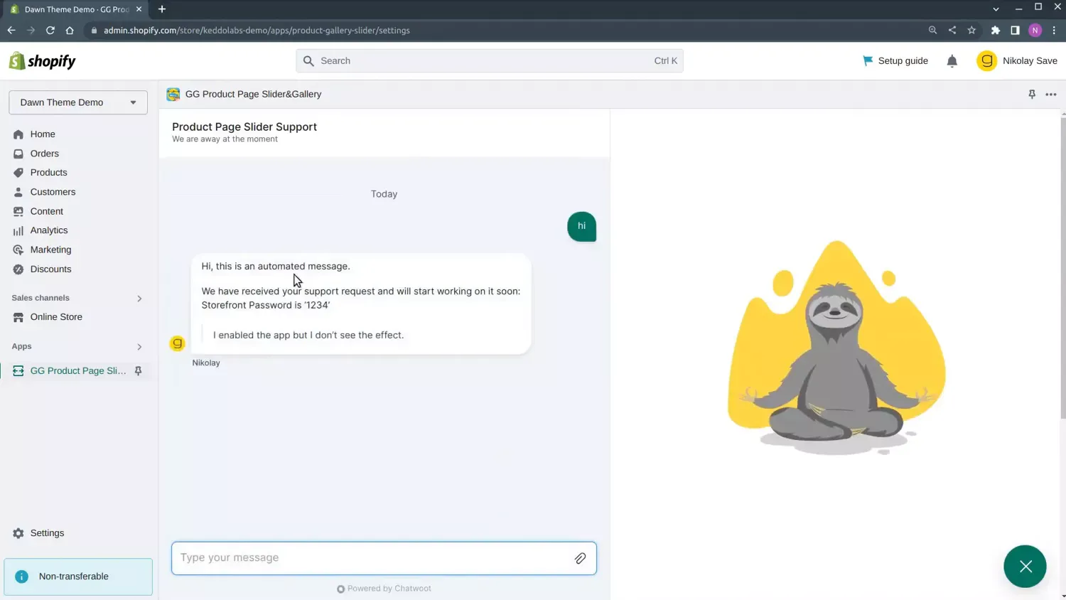 Support chat for getting help with the app
