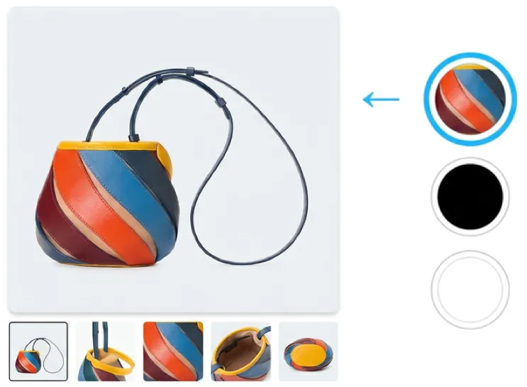 Product gallery filtering to show only images for the selected blue color variant