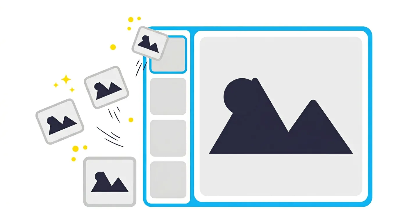 Product gallery with vertical thumbnails on the left and full-width main image