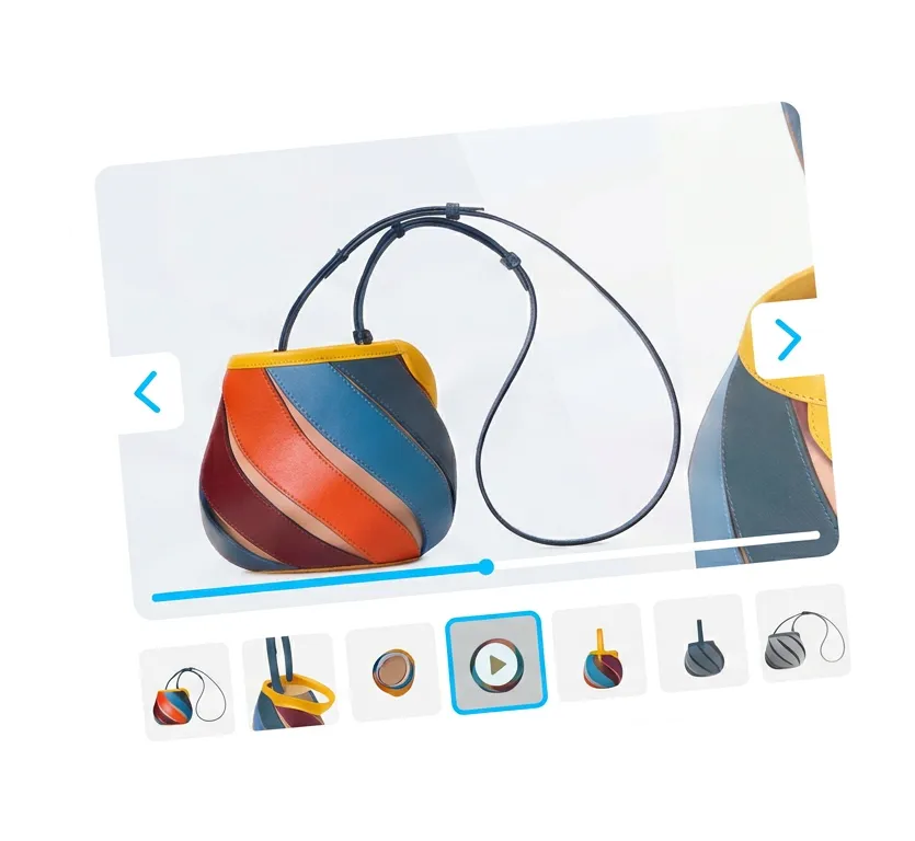 Shopify product gallery showing video and image slides mixed in a swipeable carousel