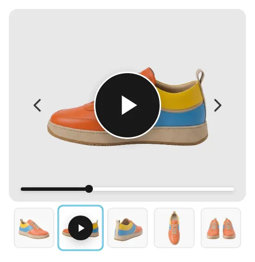 Product gallery with a video slide playing inline alongside product images