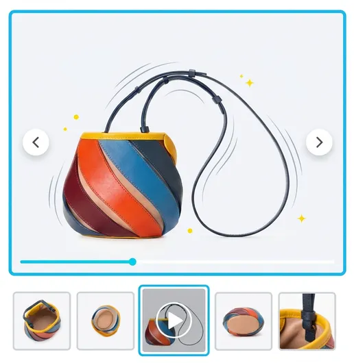 Product gallery with a video slide playing inline alongside product images