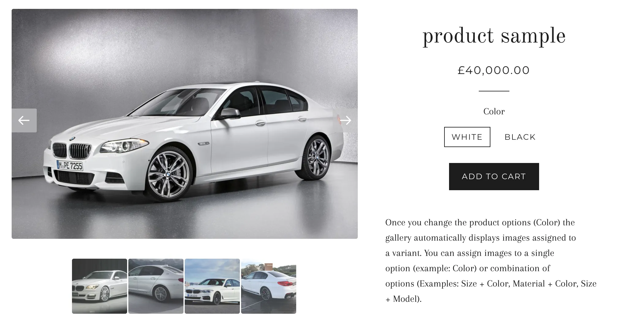 VSlide showing variant-specific image filtering on a product page gallery