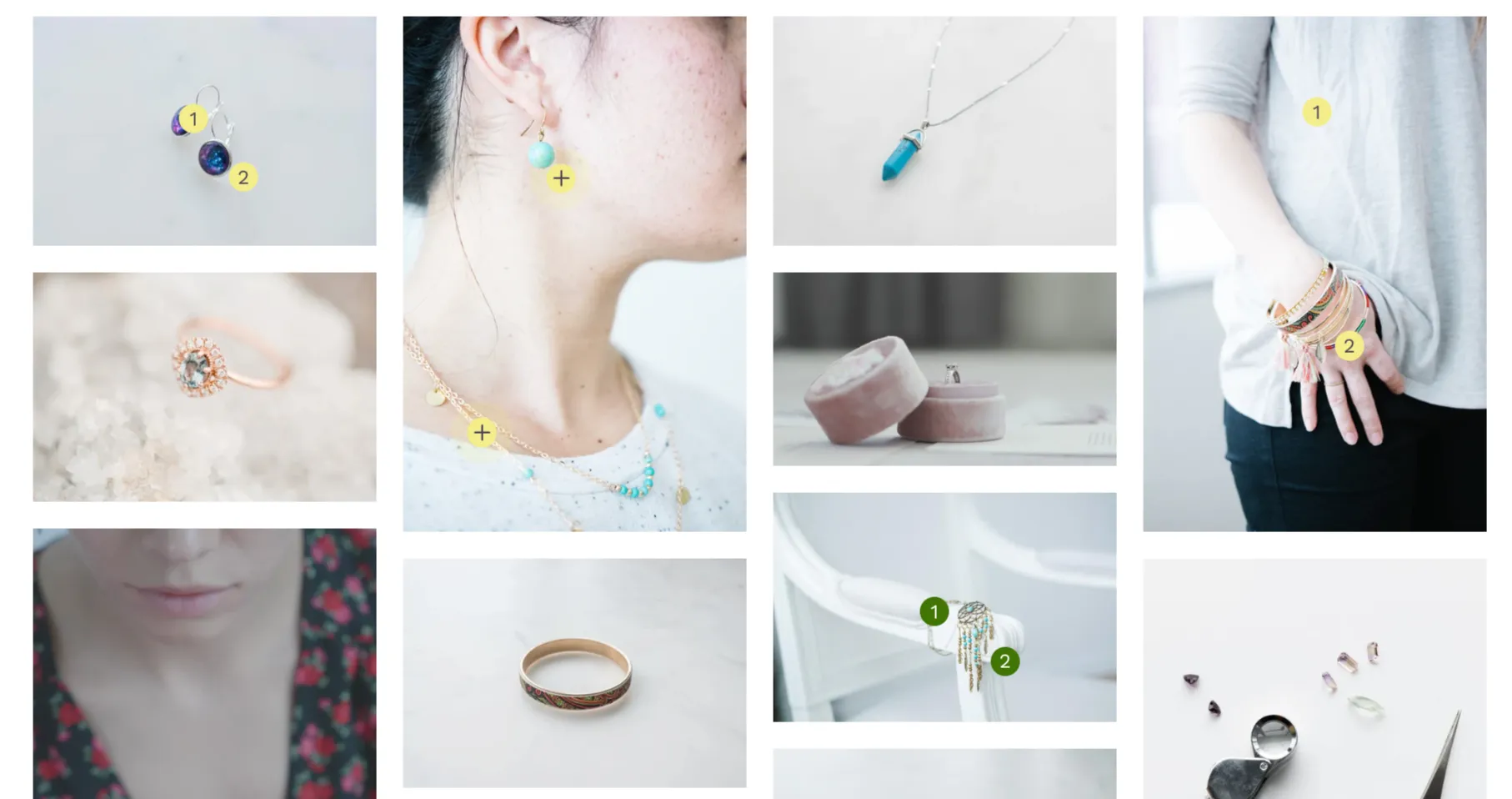 XO Gallery showing a masonry layout with shoppable product hotspots