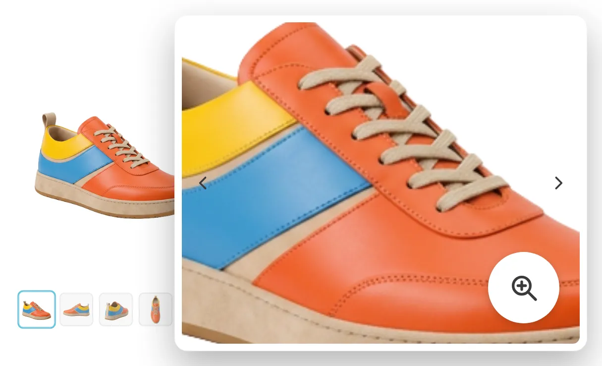 Zoom and lightbox feature showing magnified product detail on hover